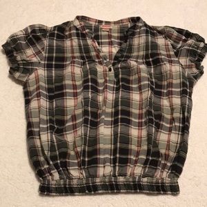 Mossimo Supply green plaid shirt sleeve top with elastic accents Size XXL